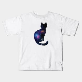 Curious galaxy black cat watercolor Kids T-Shirt